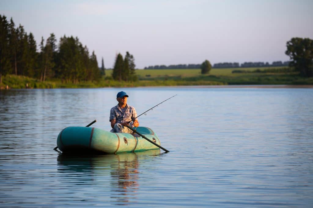 fishing for trout from an inflatable boat